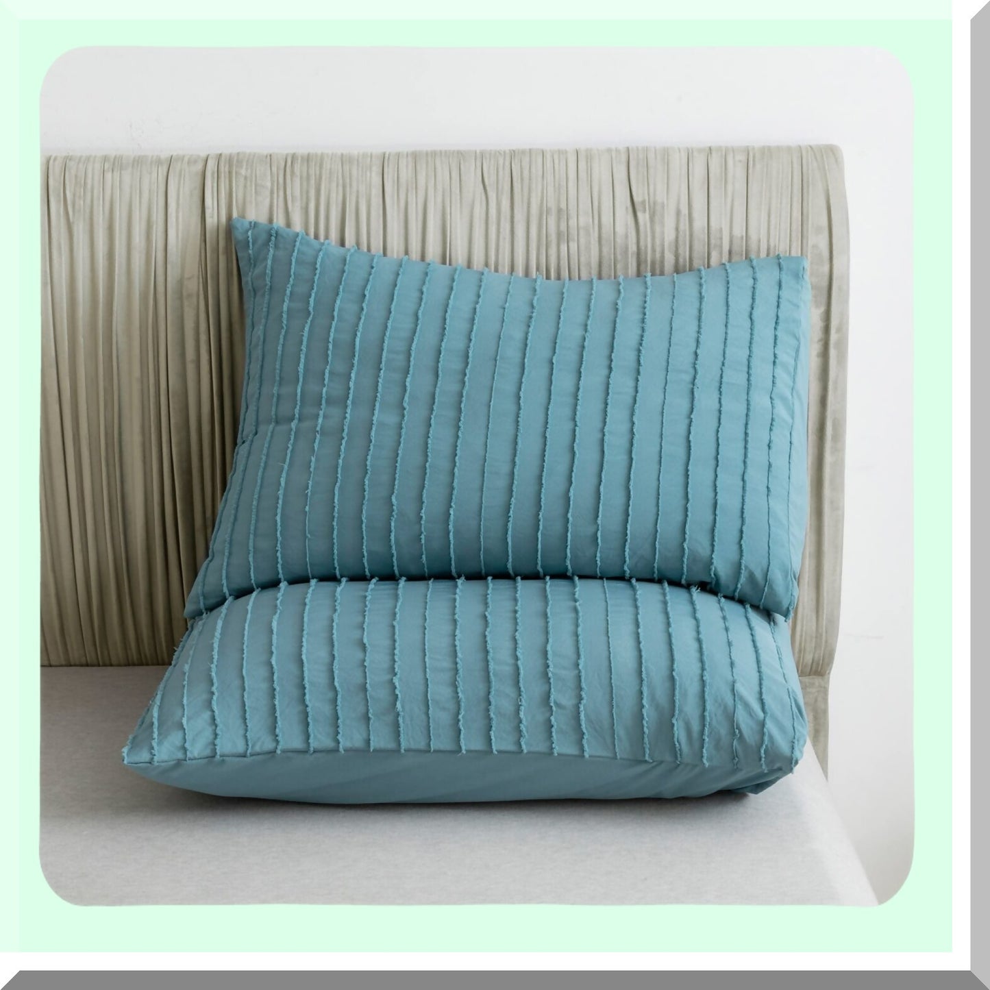 Luxury Stripe Tufted Pillowcase Set - Queen Size (2 Pack) Soft Microfiber Grayish Blue Pillow Covers with Envelope Closure - Pillowcases for Bedroom Décor