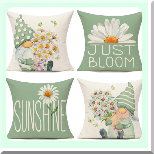 Greenery Gnome Garden Pillow Covers Set of 4 for outdoor patio decor