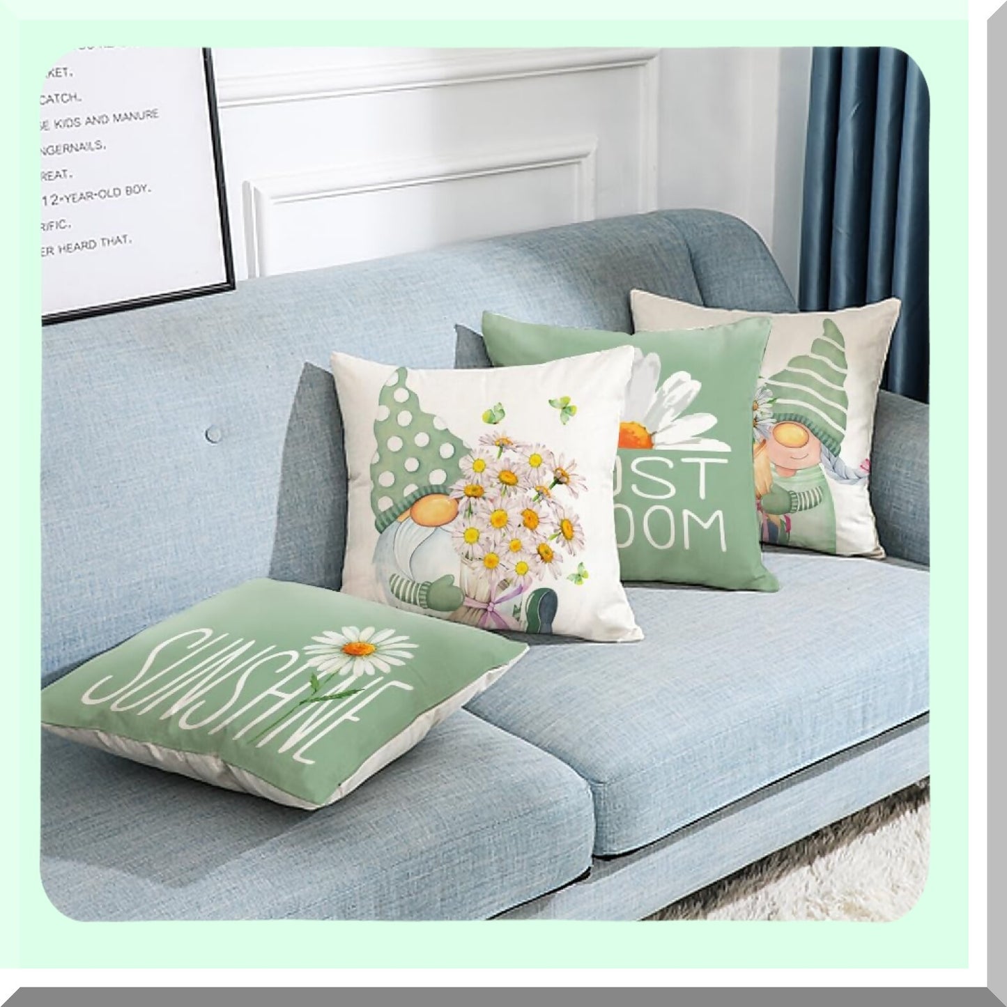 Greenery Gnome Garden Pillow Covers - Set of 4 Outdoor Spring Decorative Cushion Cases for Patio Sofa, Flower Decorations, 18x18 Summer Home Dcor
