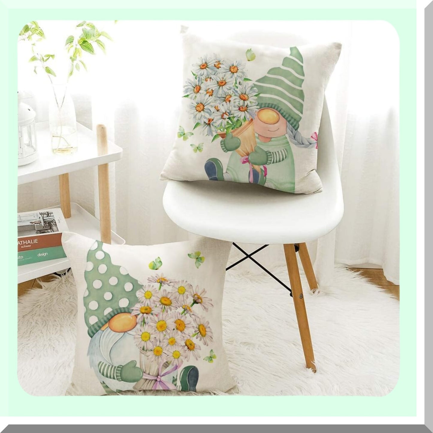 Greenery Gnome Garden Pillow Covers - Set of 4 Outdoor Spring Decorative Cushion Cases for Patio Sofa, Flower Decorations, 18x18 Summer Home Dcor
