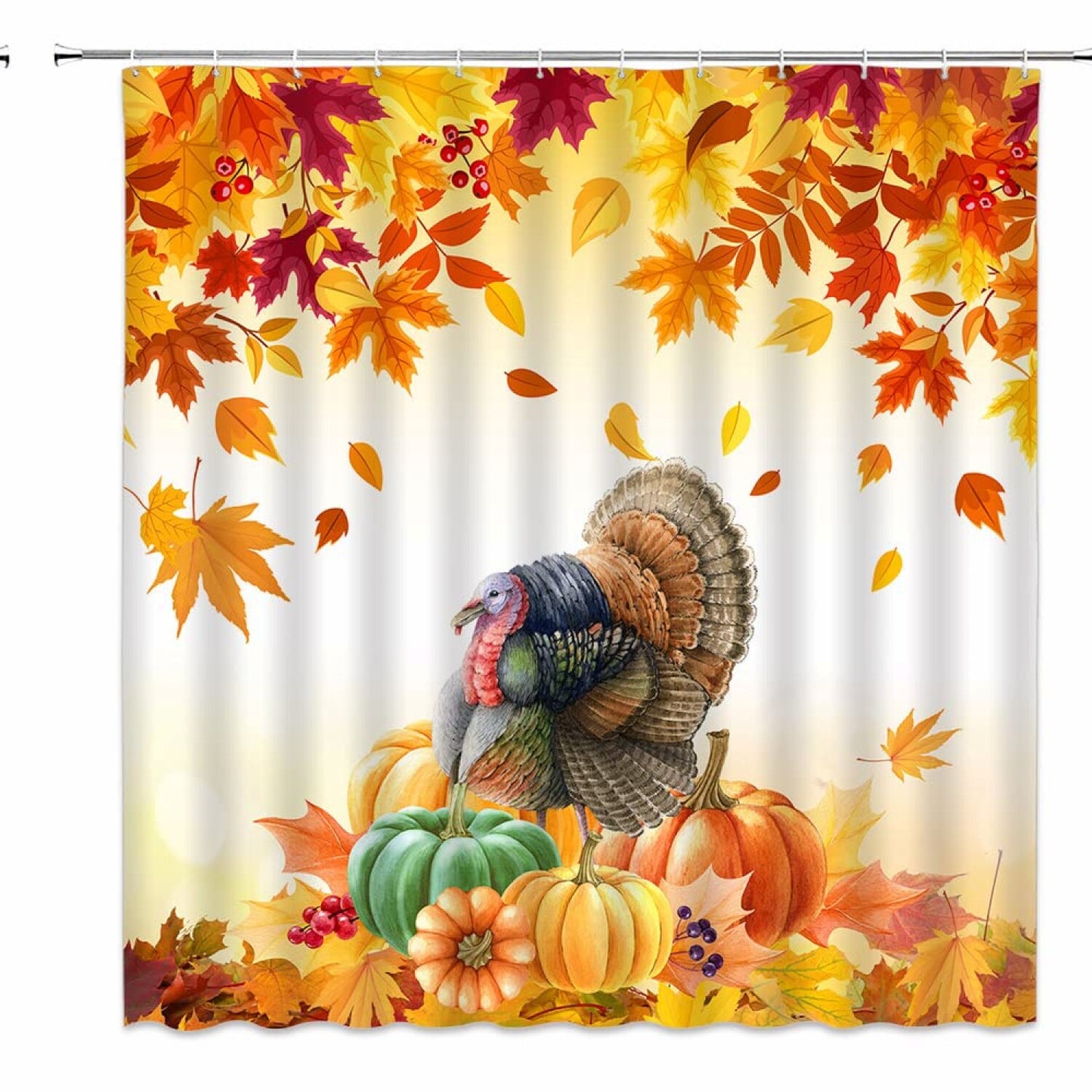Thanksgiving Harvest Fall Pumpkin Turkey Shower Curtain