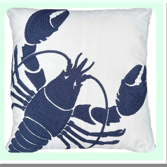 Nautical Lobster Embroidered Pillow Cover Compatible with 18" Throw Pillows
