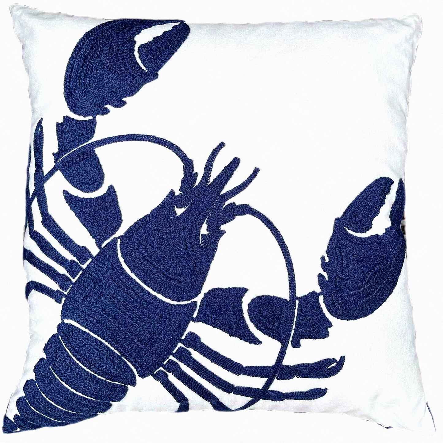 Nautical Lobster Embroidered Pillow Cover - Navy Blue Decorative Canvas Square 18" Throw Pillow Cover for Coastal Home Decor