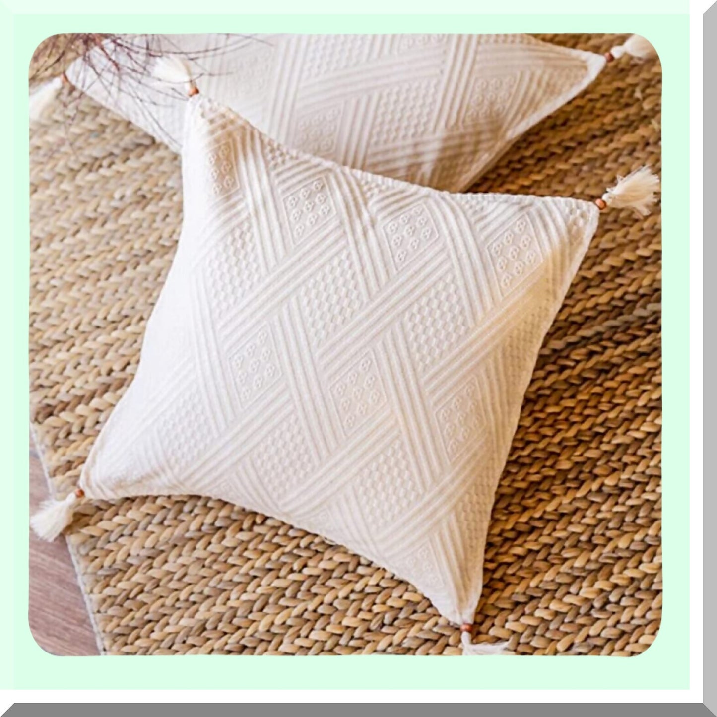 Natural Cotton Farmhouse Decorative Pillow Covers - Set of 2, Square Cushion Cases for Couch Sofa Bedroom Living Room, Beika Special Design, Cream Color, 17x17 Inch