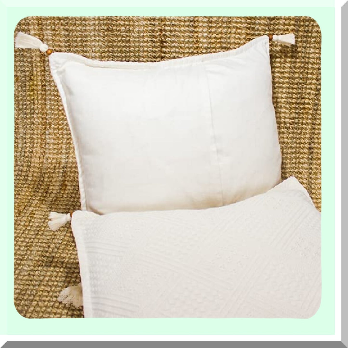 Natural Cotton Farmhouse Decorative Pillow Covers - Set of 2, Square Cushion Cases for Couch Sofa Bedroom Living Room, Beika Special Design, Cream Color, 17x17 Inch