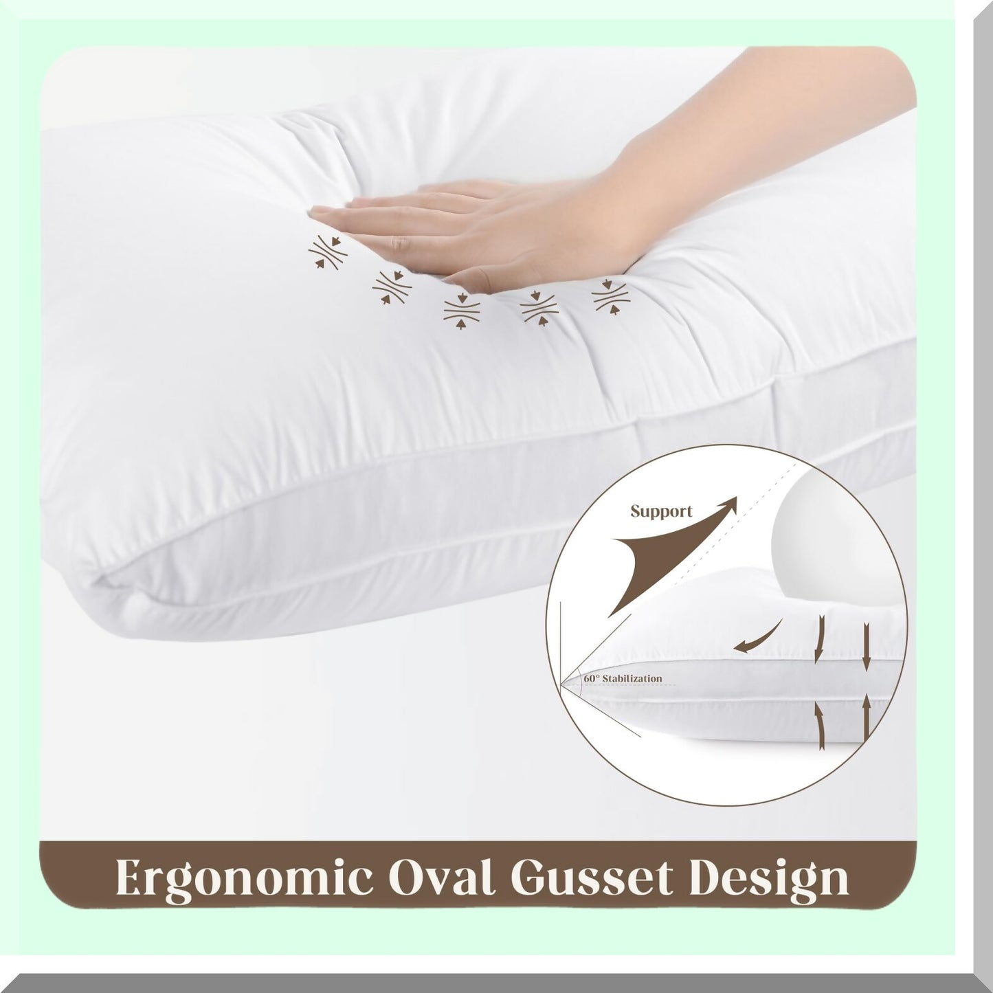 Luxury Comfort Goose Down Pillows - Set of 2 Soft Bed Pillows with 100% Cotton Shell. Gusseted for Back, Stomach, and Side Sleepers. Ultimate Sleep Support.