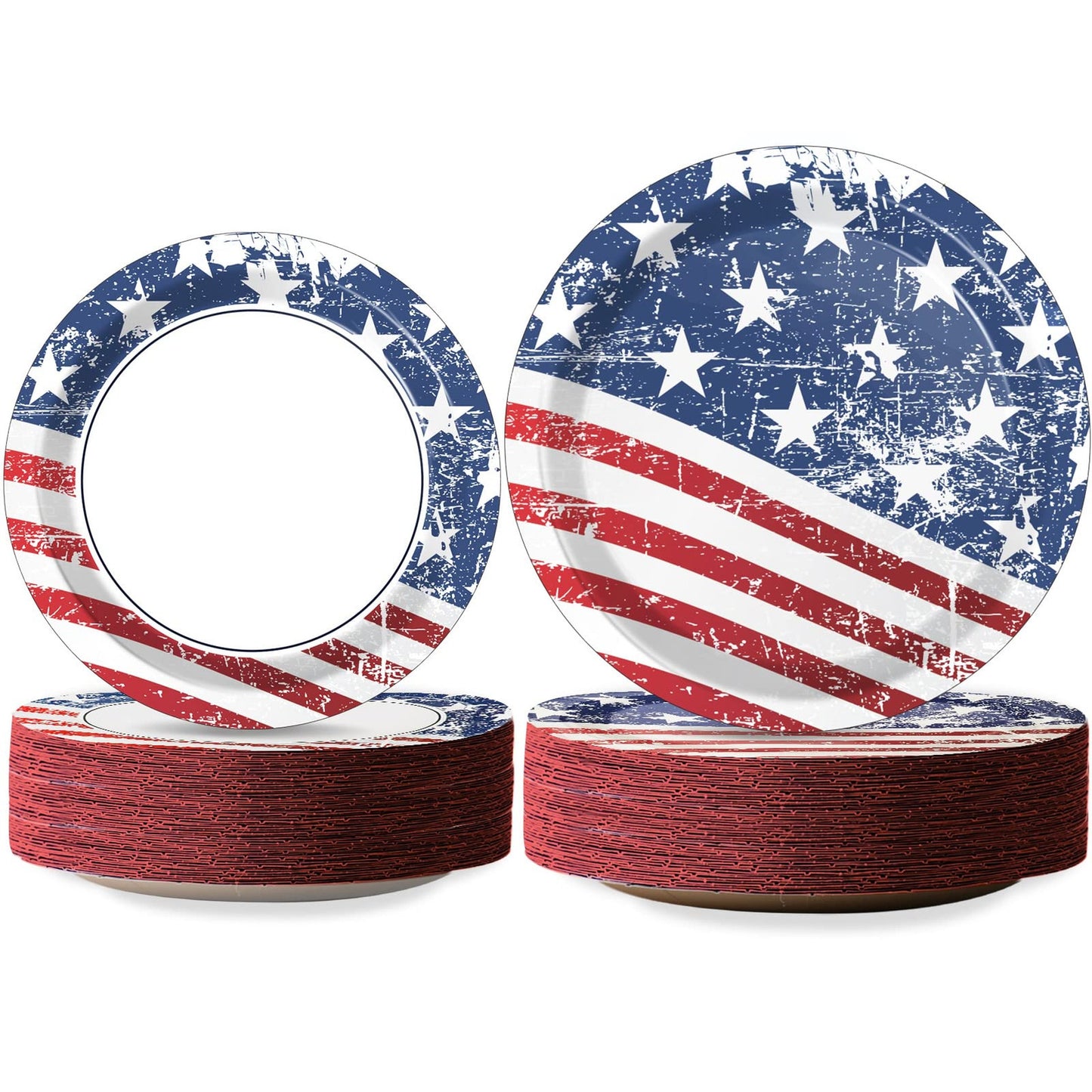 Patriotic Party Dinner Dessert Plates Set - 72pc Veterans Day Paper Disposable Tableware Kit with 36pc 9" and 36pc 7" Plates - Holidays Birthday Decoration Kit