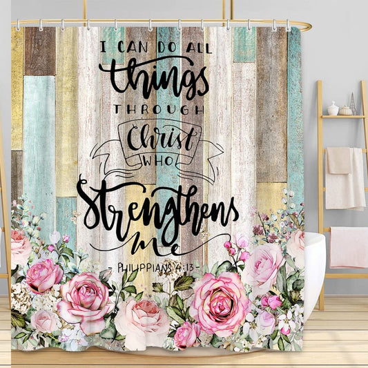 Pink Floral Inspirational Faith Shower Curtain 70x70 Inch