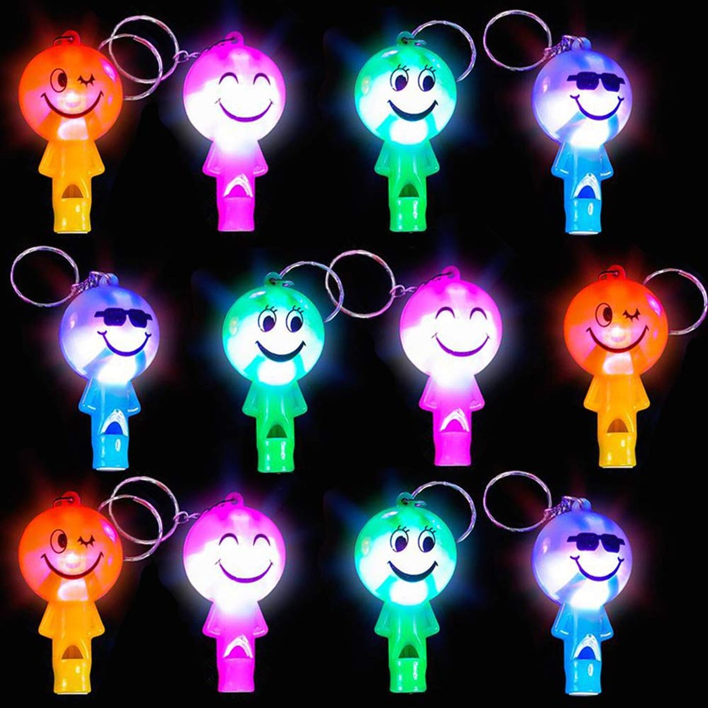 Light-Up Kids Keychains with Whistles Set of 12