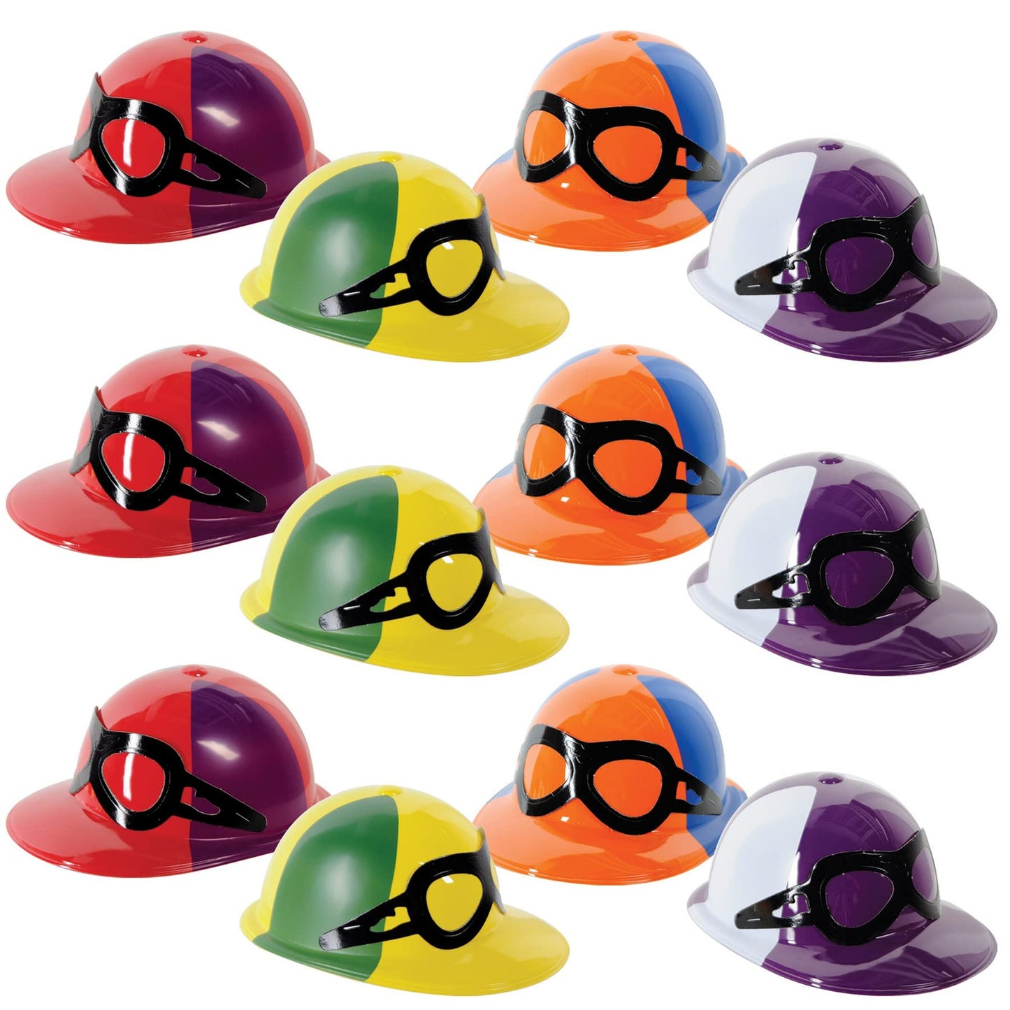Colorful Jockey Derby Helmets Set - 12 Piece Assorted Plastic Novelty Hats for Theme Party Decorations - Fun Racing Event Accessories