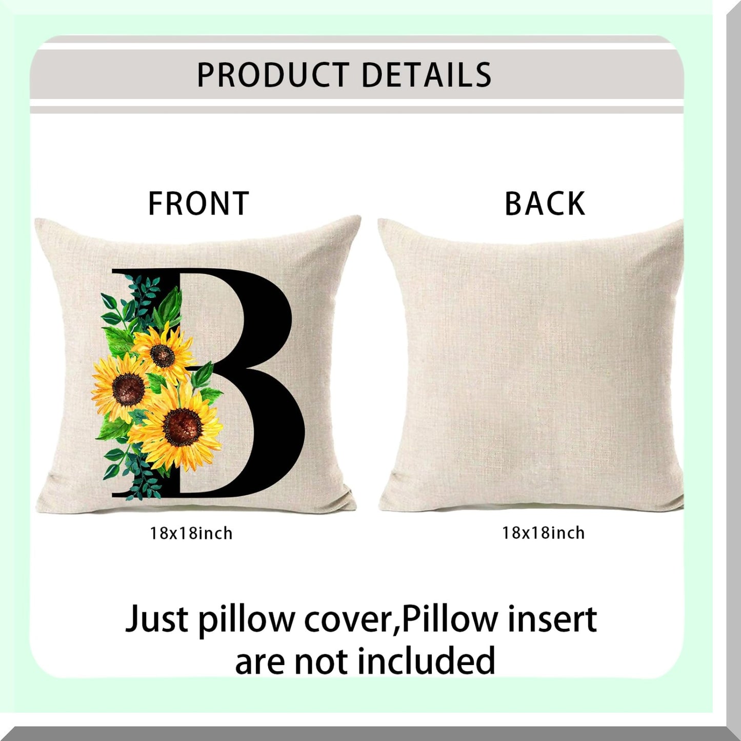 Sunflower Monogram Initial Pillow Cover - Farmhouse Decor 18x18 Inch - Spring & Summer Cushion Case for Couch Sofa - Family Last Name Home Decoration