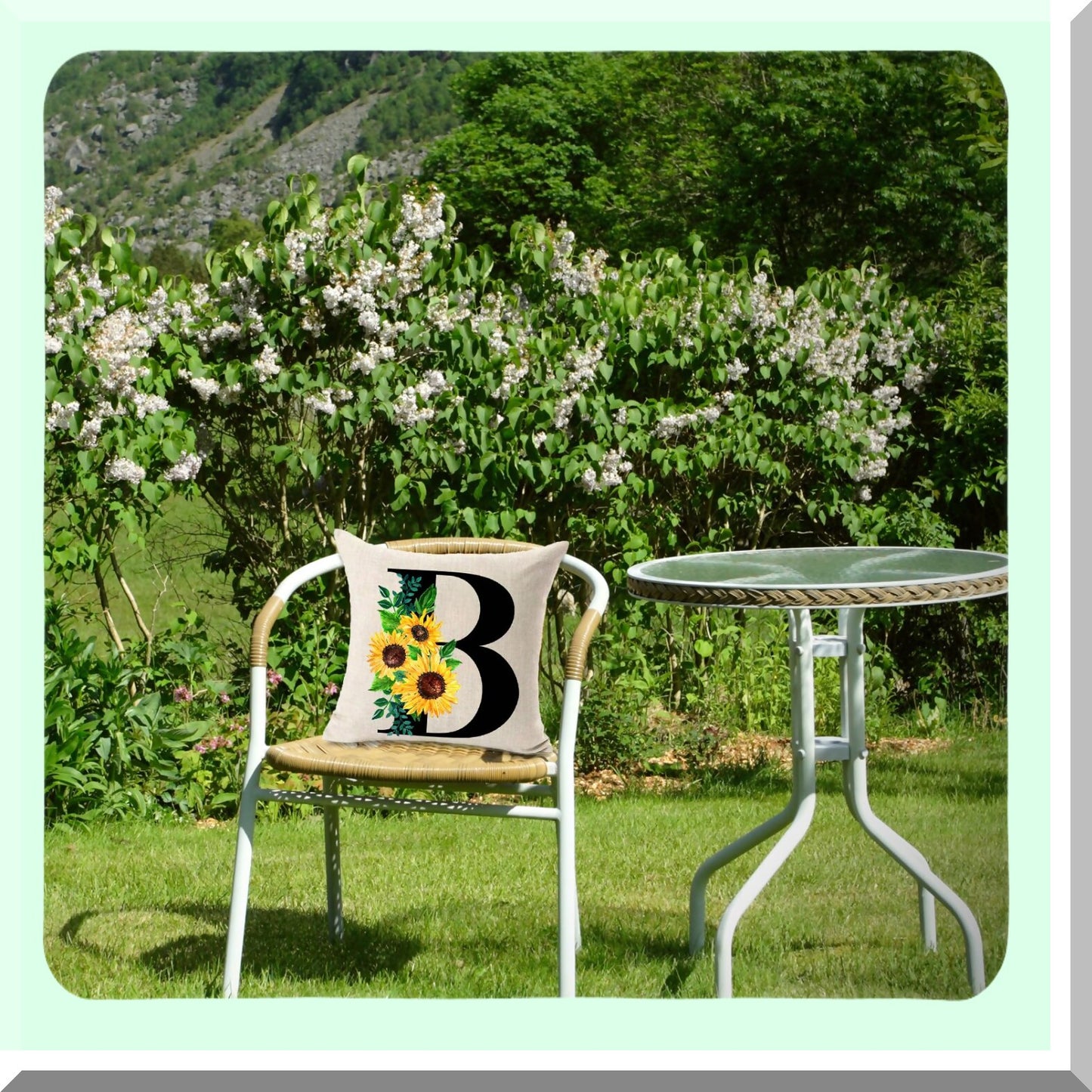 Sunflower Monogram Initial Pillow Cover - Farmhouse Decor 18x18 Inch - Spring & Summer Cushion Case for Couch Sofa - Family Last Name Home Decoration