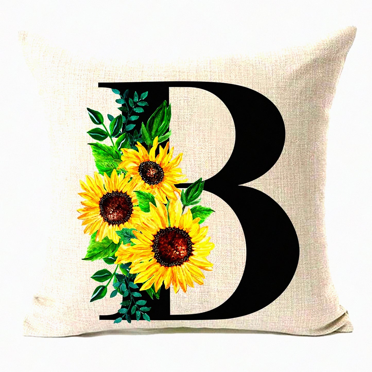 Sunflower Monogram Initial Pillow Cover - Farmhouse Decor 18x18 Inch - Spring & Summer Cushion Case for Couch Sofa - Family Last Name Home Decoration