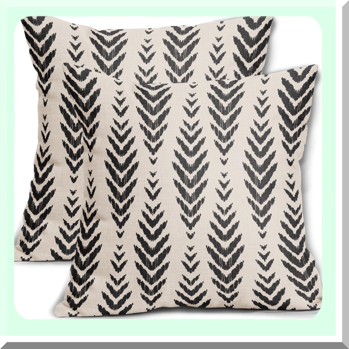 Bohemian Herringbone Decor Pillow Set - 18x18 Black Geometric Ethnic Throw Pillows - Farmhouse Linen Cushion Case for Couch & Bed - Outdoor Square Pillow Covers - Set of 2