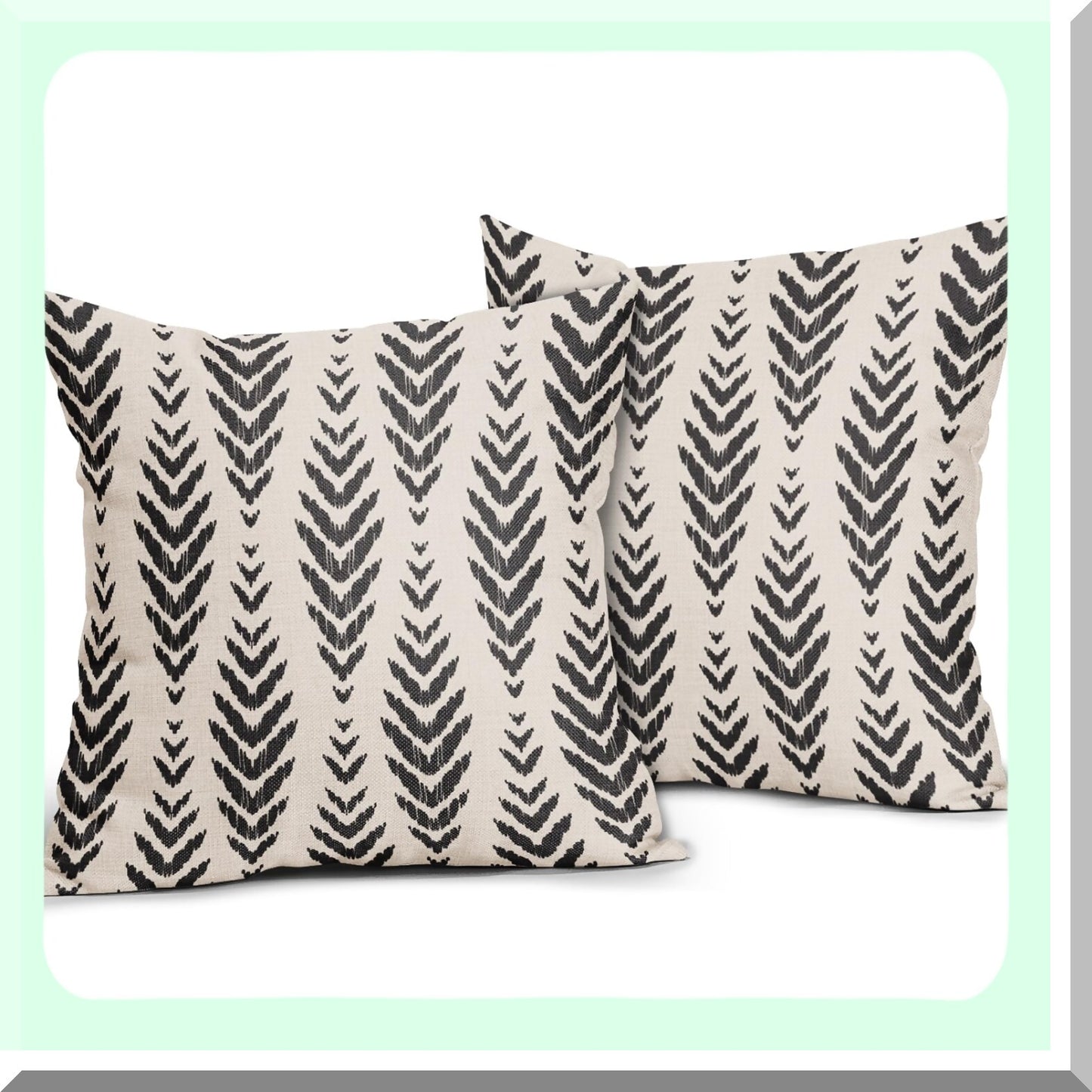 Bohemian Herringbone Decor Pillow Set - 18x18 Black Geometric Ethnic Throw Pillows - Farmhouse Linen Cushion Case for Couch & Bed - Outdoor Square Pillow Covers - Set of 2
