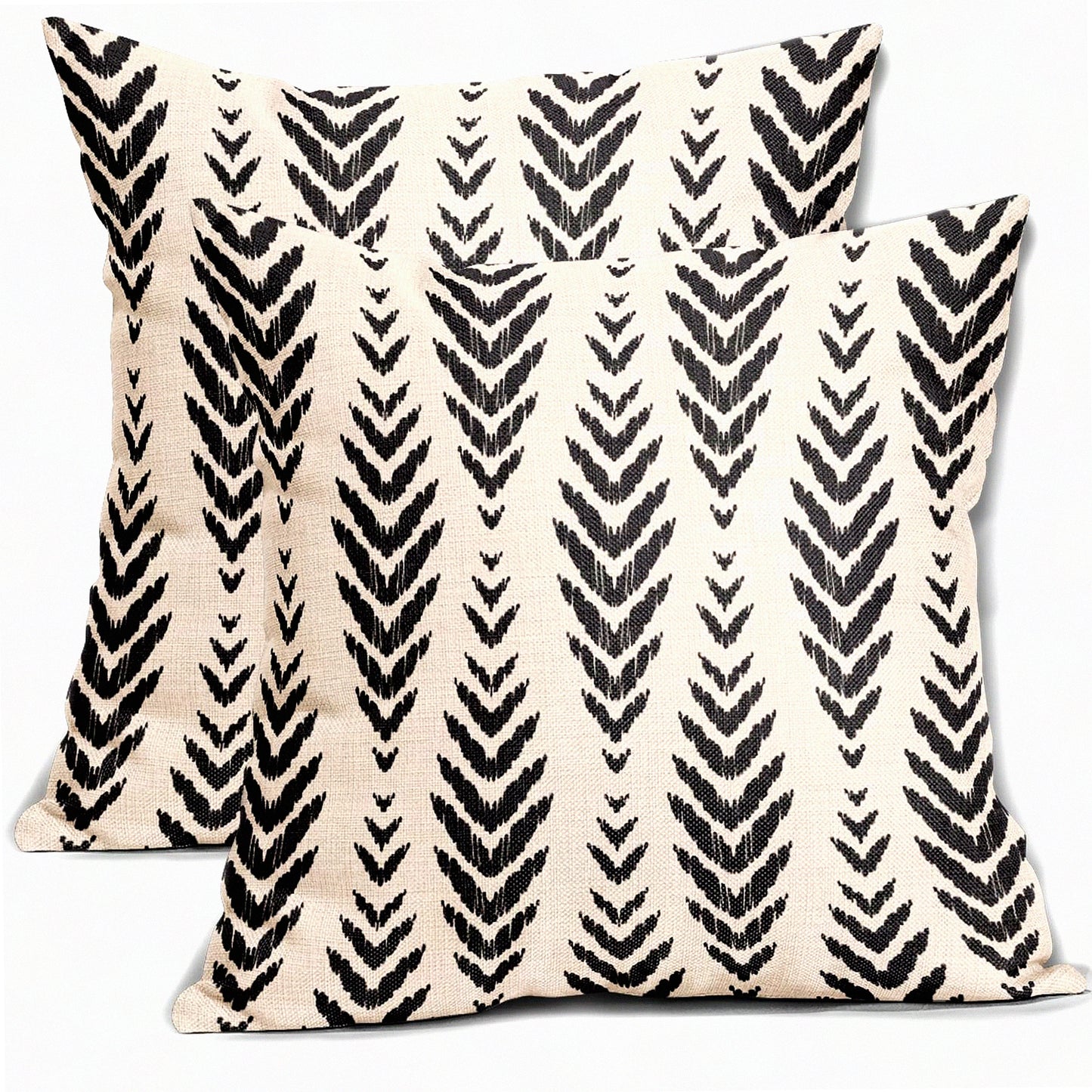 Bohemian Herringbone Decor Pillow Set - 18x18 Black Geometric Ethnic Throw Pillows - Farmhouse Linen Cushion Case for Couch & Bed - Outdoor Square Pillow Covers - Set of 2