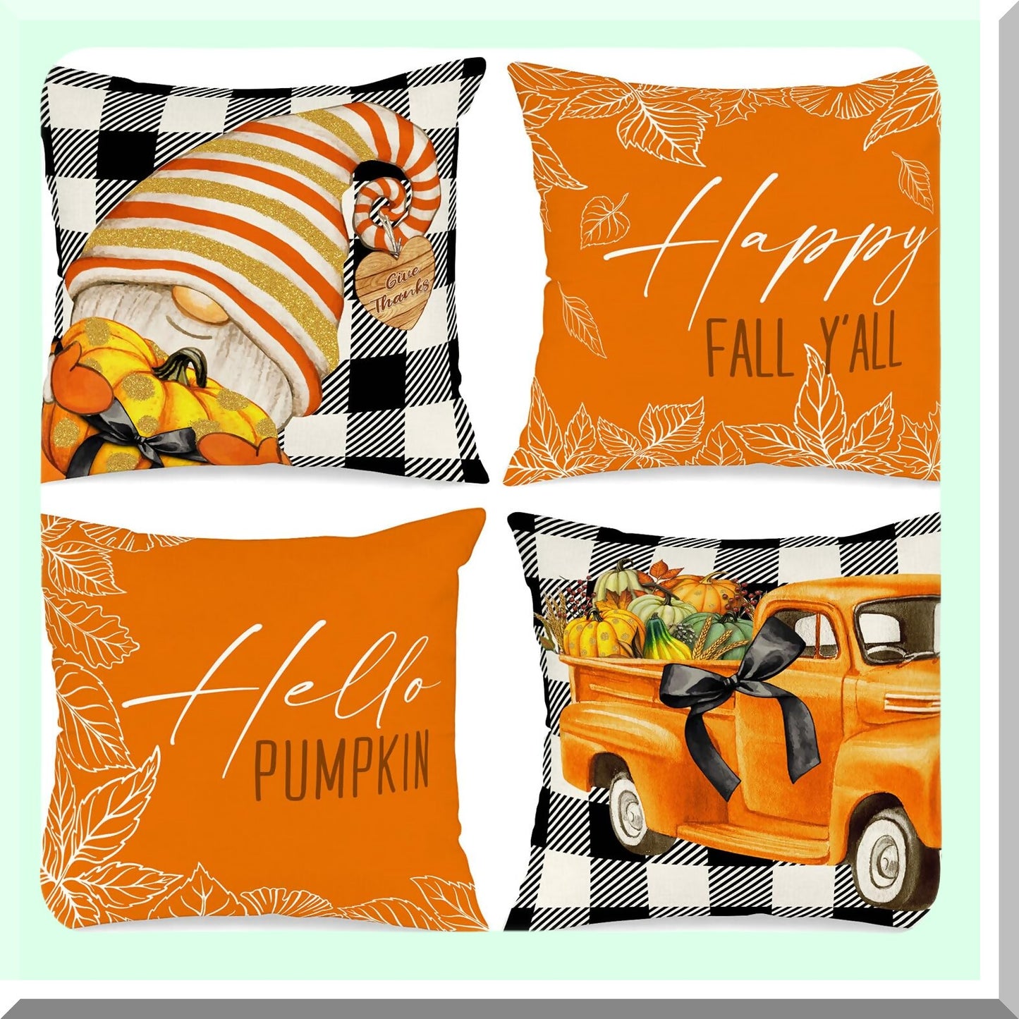 Autumn Harvest Decorative Pillow Cover Set - Fall Pumpkin Gnome Holiday Cushion Case for Home Sofa Decoration - Thanksgiving Throw Pillowcase 18x18 White