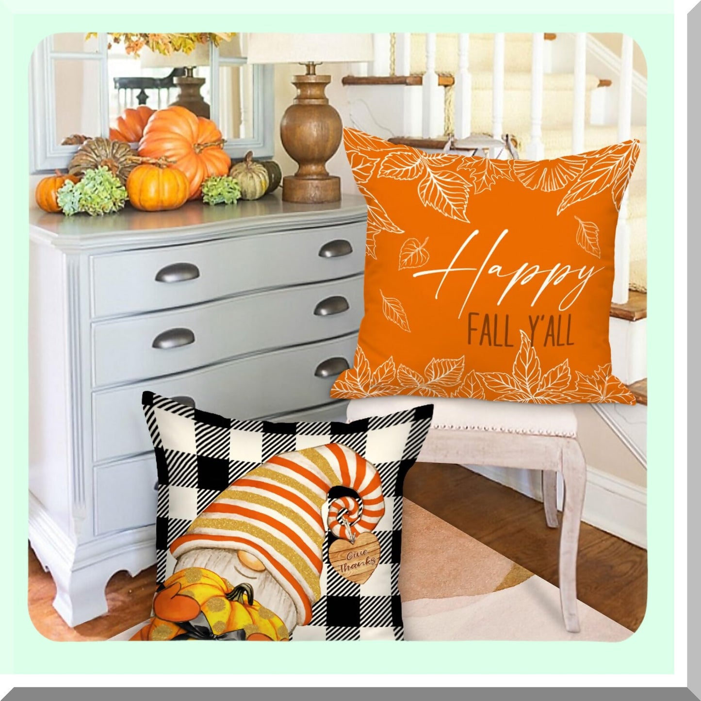 Autumn Harvest Decorative Pillow Cover Set - Fall Pumpkin Gnome Holiday Cushion Case for Home Sofa Decoration - Thanksgiving Throw Pillowcase 18x18 White