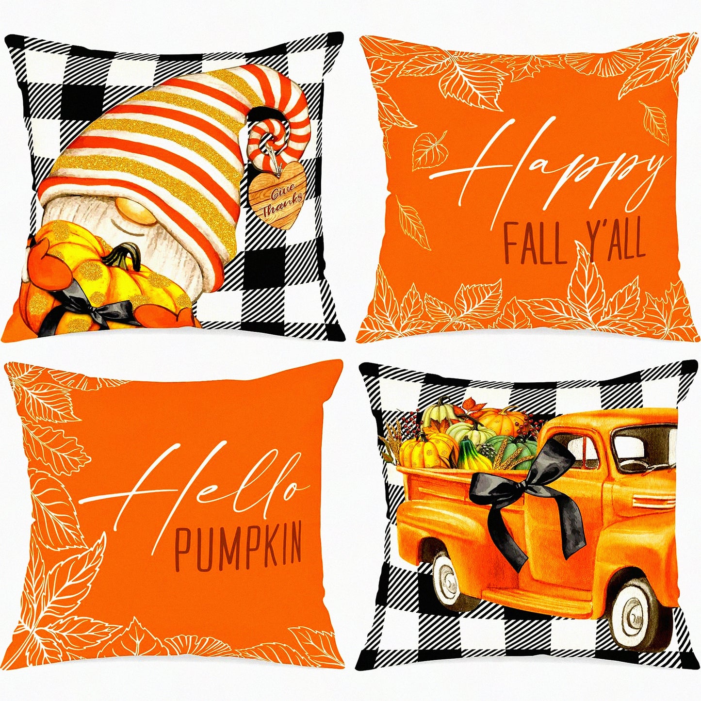 Autumn Harvest Decorative Pillow Cover Set - Fall Pumpkin Gnome Holiday Cushion Case for Home Sofa Decoration - Thanksgiving Throw Pillowcase 18x18 White