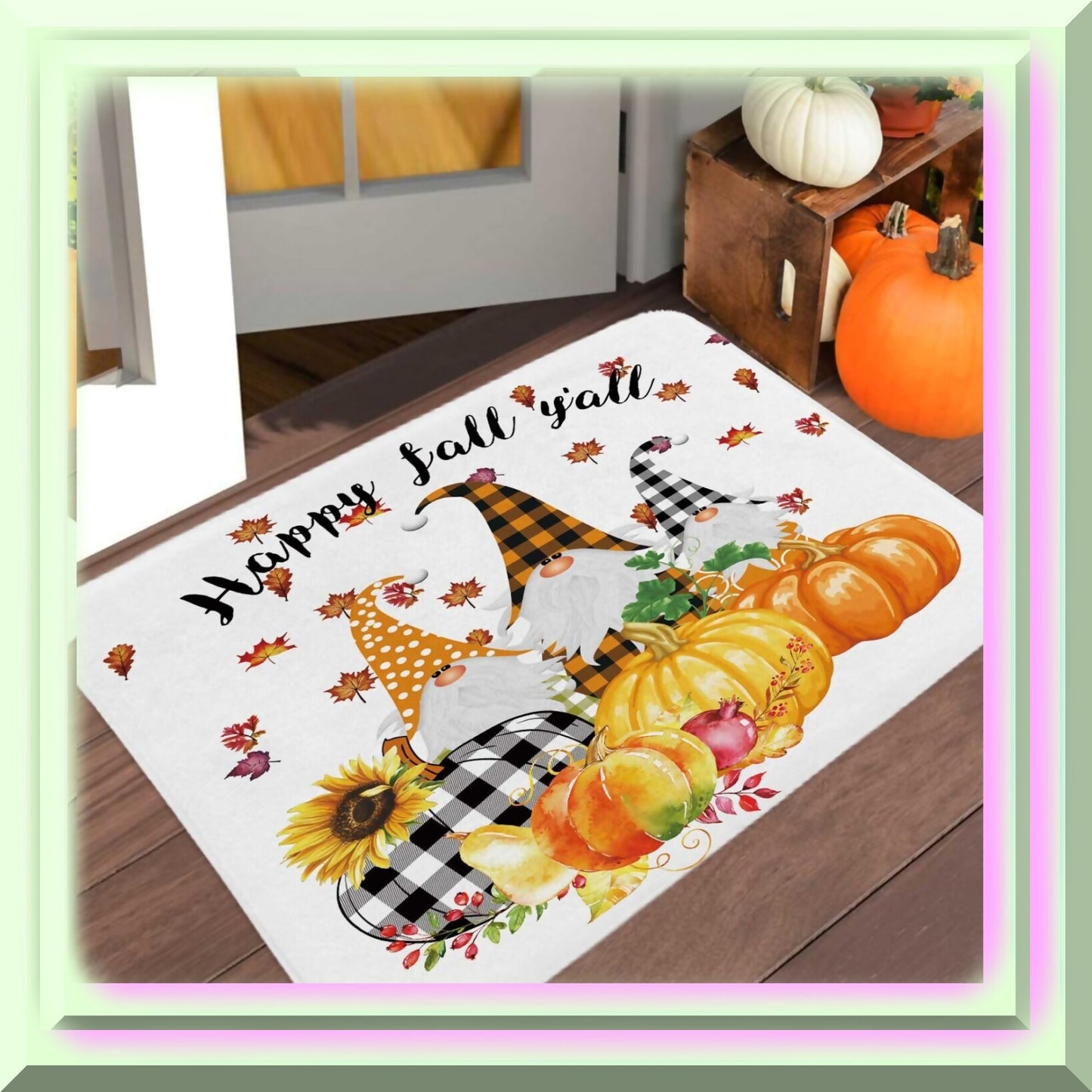 Fall Sunflower Pumpkin Gnome Bathroom Rug 17x29 Inches