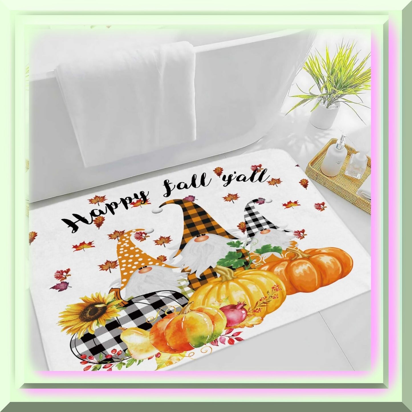 Fall Sunflower Pumpkin Gnome Bathroom Rug 17x29 Inches