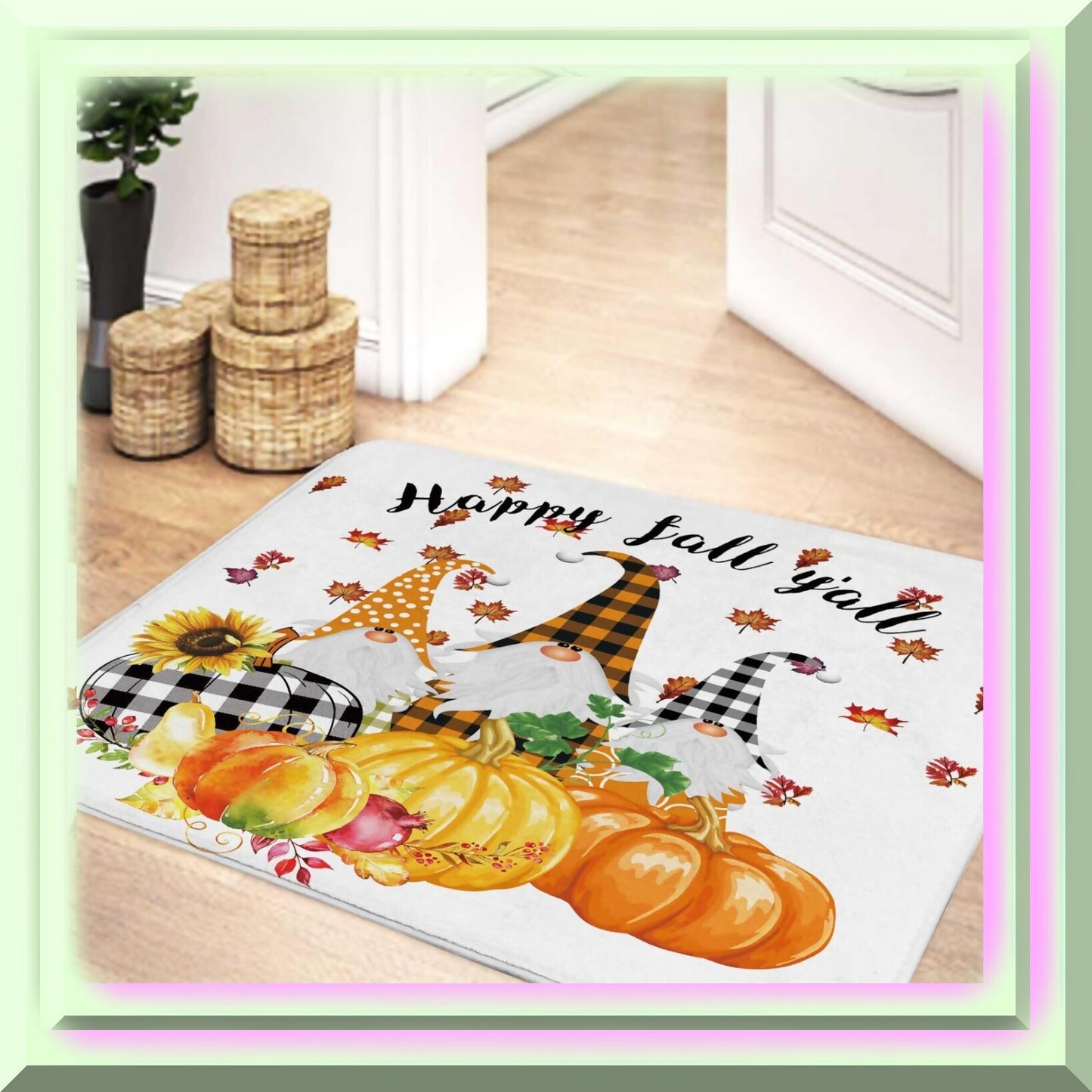 Fall Sunflower Pumpkin Gnome Bathroom Rug 17x29 Inches