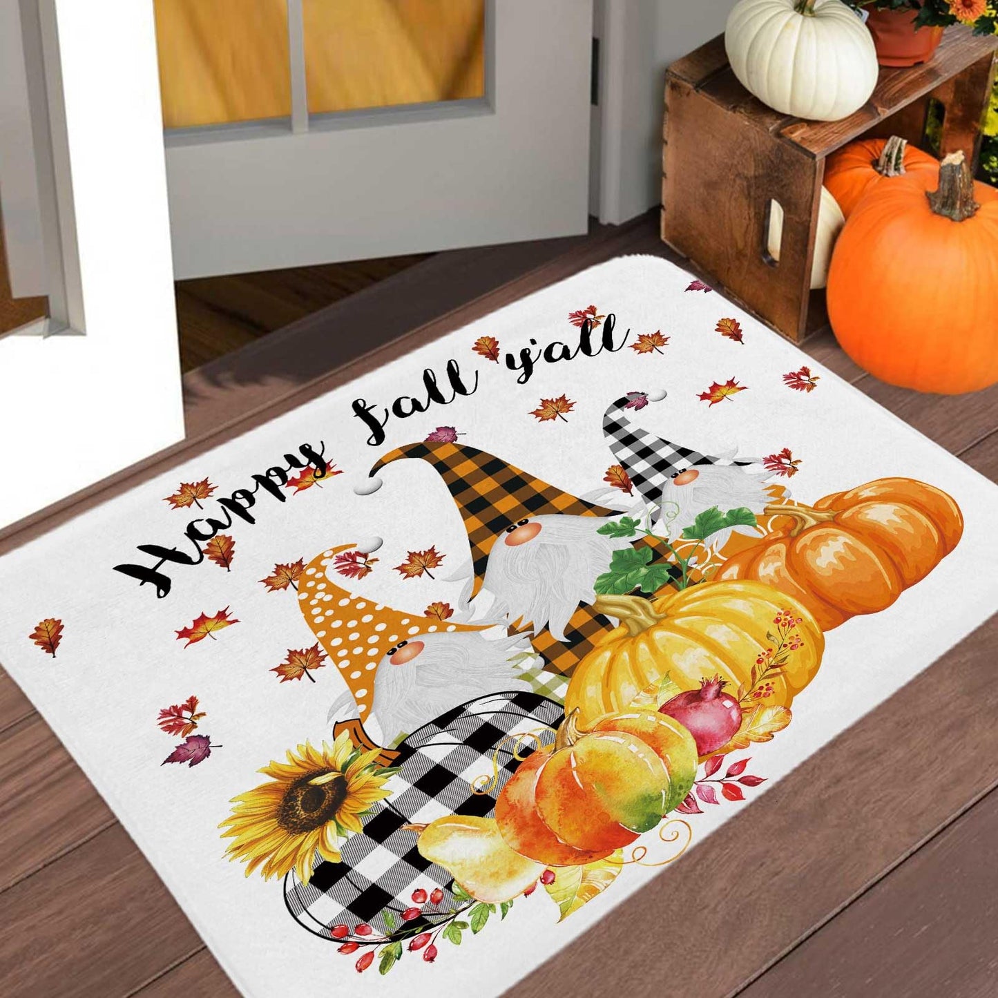 Fall Sunflower Pumpkin Gnome Bathroom Rug 17x29 Inches