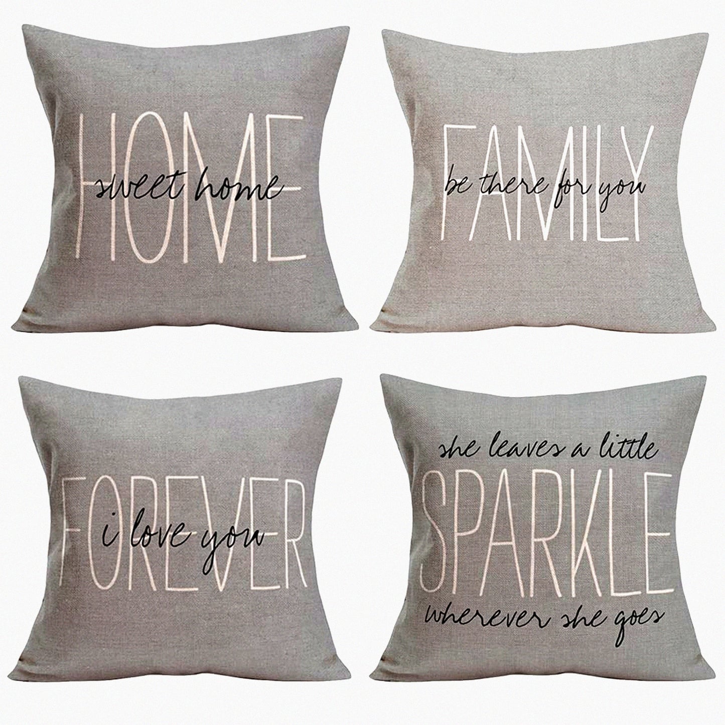 WarmQuote Farmhouse Pillow Cover Set - 4Pack 22X22 Inch Inspirational Cotton Linen Sofa Decorative Cushion Case - Home Sweet Home Theme