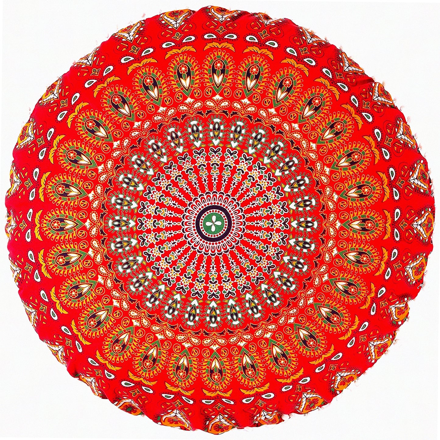 Bohemian Bliss Floor Pillow - Blue Seating Cushion with Pom Pom Cases, Ottoman Poufs, Hippie Decorative Throw Cover for Boho Red Decor (22 Inch, Small)
