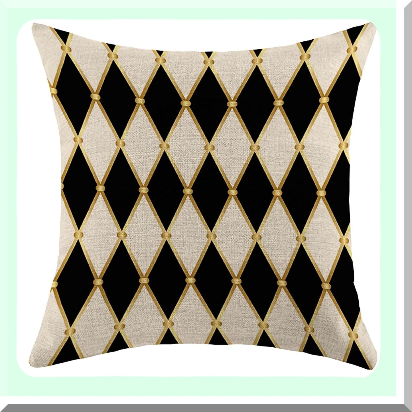 Harlequin Grid Geometry Vintage Pillow Cover - Circus Joker Design 20x20 Inch Linen Cushion Case for Couch Bed Car - White Rhomboids Pattern Texture