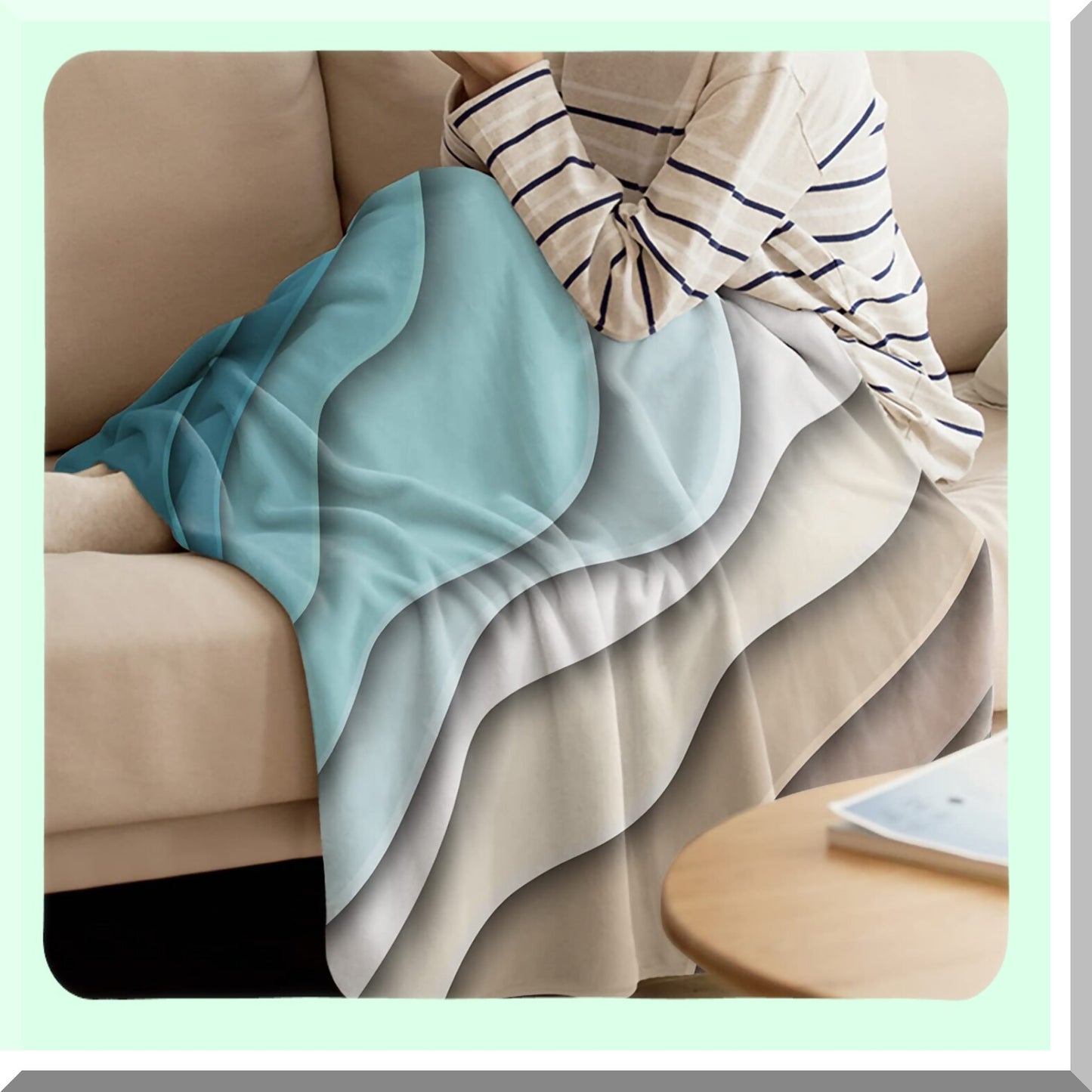 OceanWave Geometric Teal Throw Blanket - Super Soft Fleece, Lightweight & Cozy for Bed, Couch, Car - Modern Blue & Brown Abstract Design, All-Season Warmth, 40" x 50"