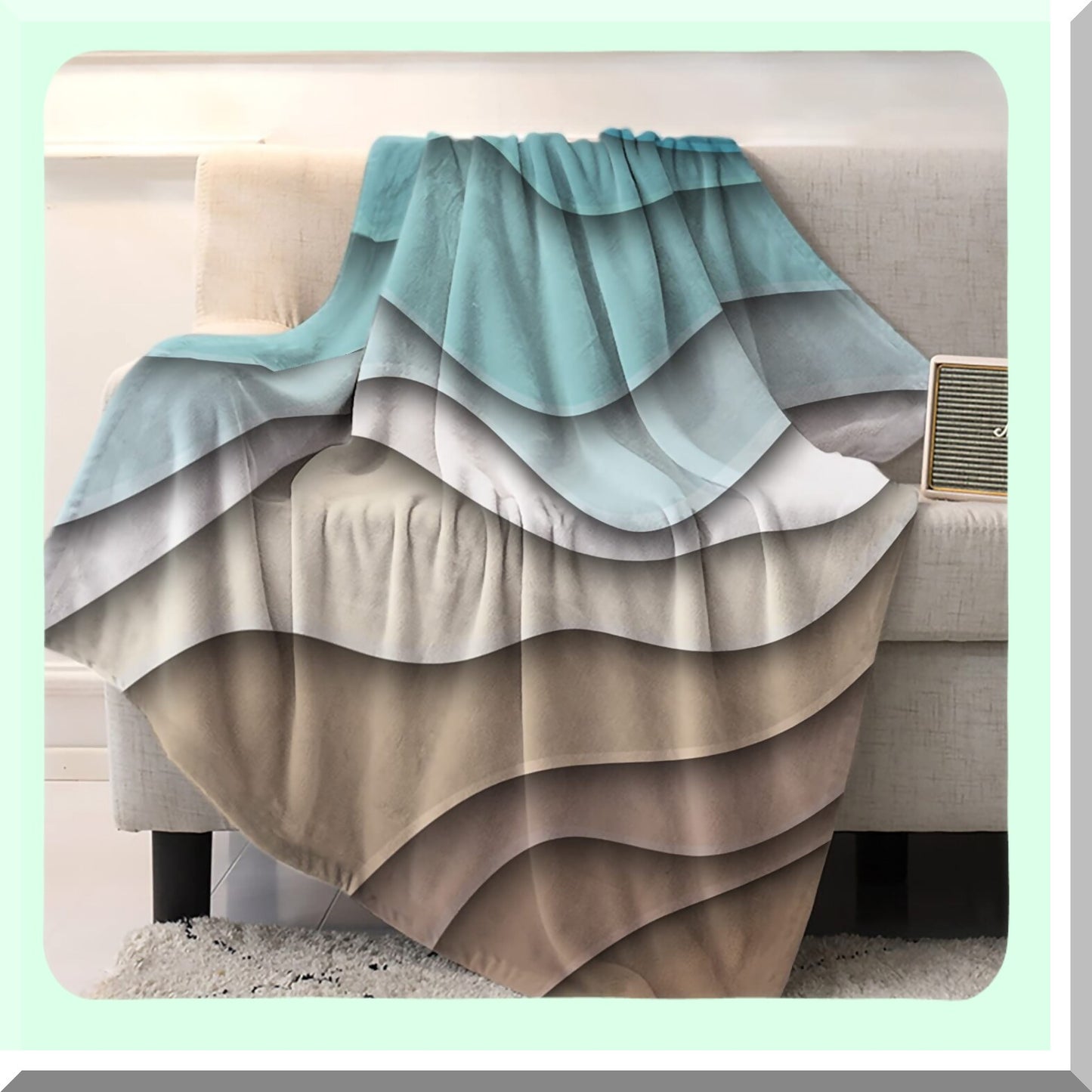 OceanWave Geometric Teal Throw Blanket - Super Soft Fleece, Lightweight & Cozy for Bed, Couch, Car - Modern Blue & Brown Abstract Design, All-Season Warmth, 40" x 50"