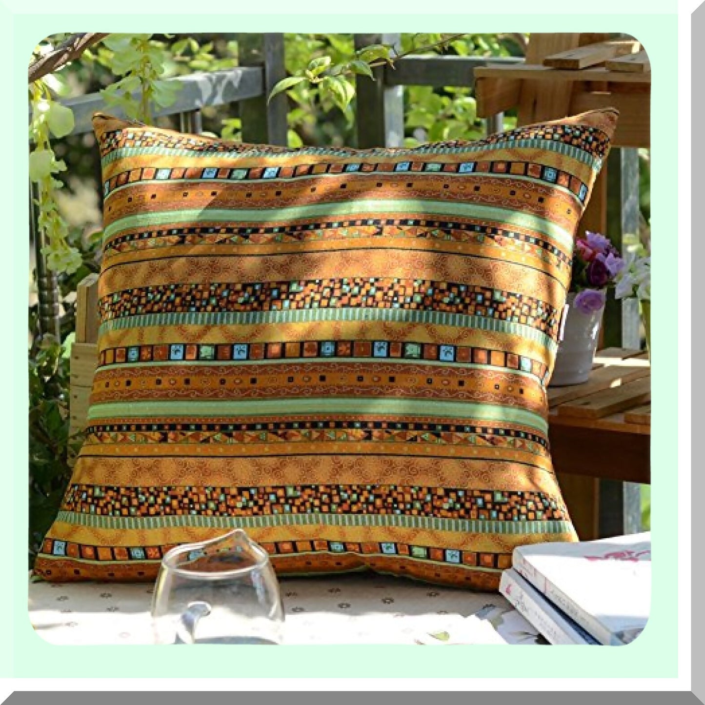 Bohemian Gold Stripe Linen Cushion Cover - Hidden Zipper Closure - Sofa Throw Pillowcase - Antique Cotton Blend - 20x20 Inch - Decorative Pillow Cover