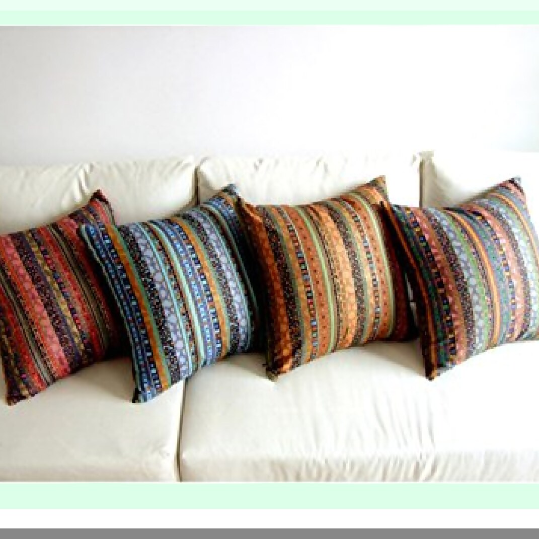 Bohemian Gold Stripe Linen Cushion Cover - Hidden Zipper Closure - Sofa Throw Pillowcase - Antique Cotton Blend - 20x20 Inch - Decorative Pillow Cover