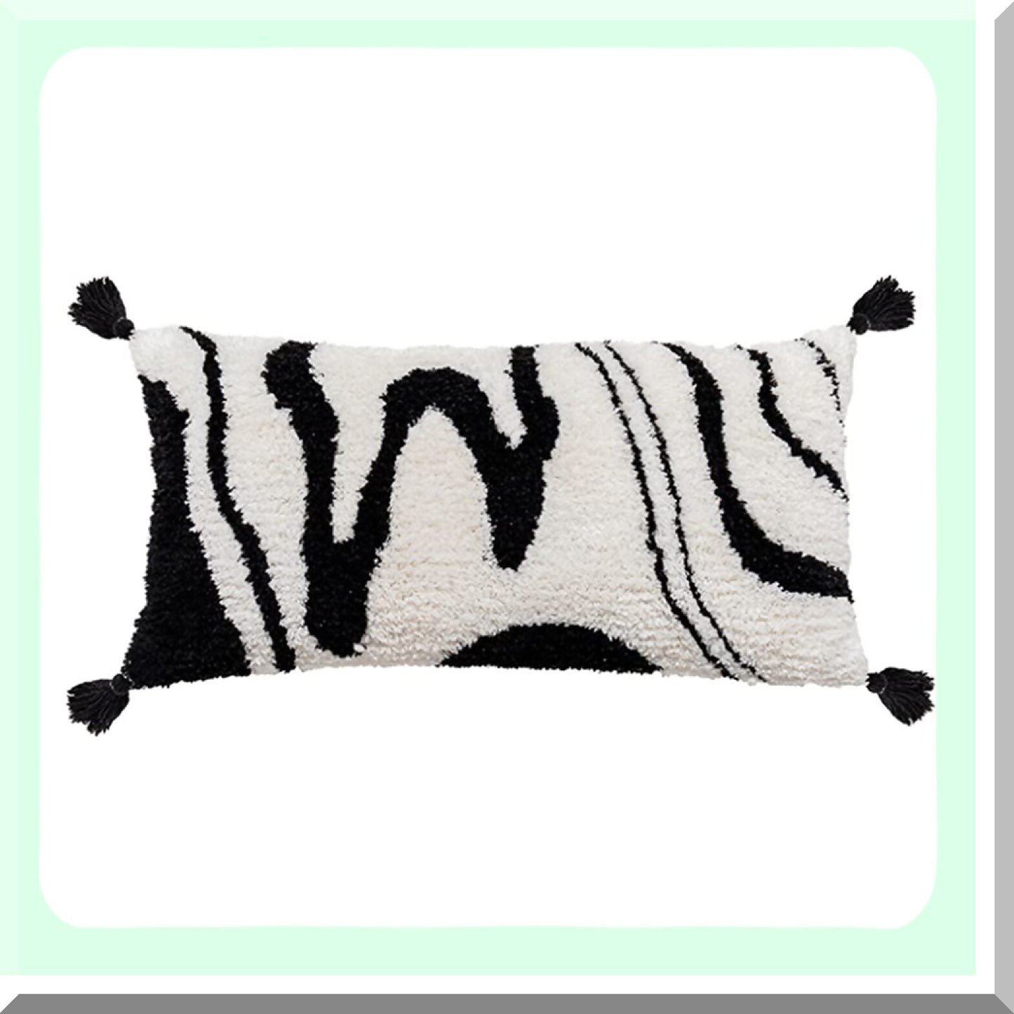 Zebra Marble Lumbar Pillow Cover - Black White Woven Tufted Decorative Cushion for Bedroom Living Room Couch - Cozy Art Pattern - Regalo Para Navidad - 12x24 Inches