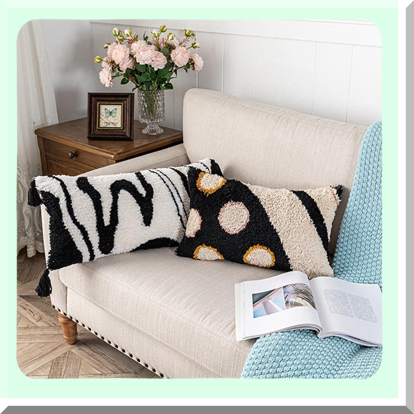 Zebra Marble Lumbar Pillow Cover - Black White Woven Tufted Decorative Cushion for Bedroom Living Room Couch - Cozy Art Pattern - Regalo Para Navidad - 12x24 Inches
