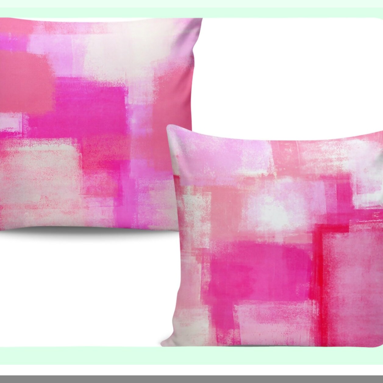 Abstract Art Decor Pillow Covers - Set of 2, 16x16 Inches Square Cushion Cases for Accent Couch Sofa Bedroom. Light Pink Red Painting Design.