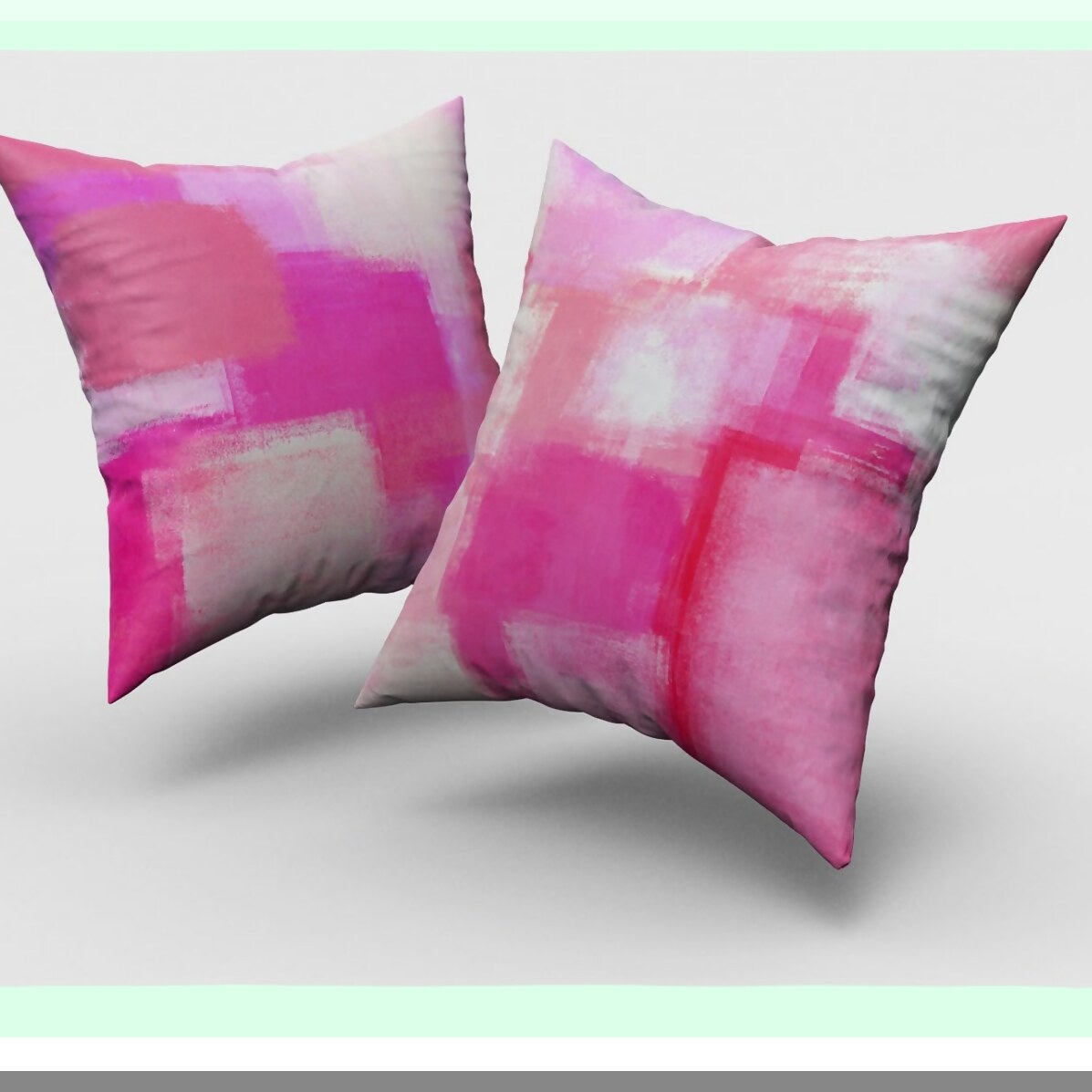 Abstract Art Decor Pillow Covers - Set of 2, 16x16 Inches Square Cushion Cases for Accent Couch Sofa Bedroom. Light Pink Red Painting Design.