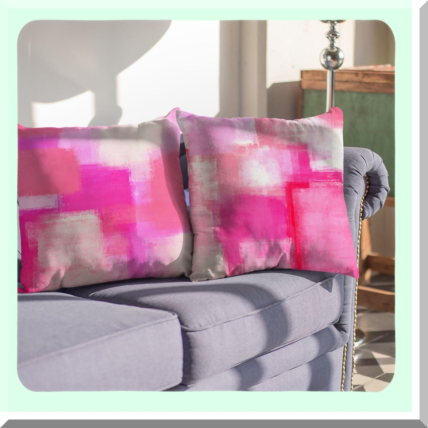 Abstract Art Decor Pillow Covers - Set of 2, 16x16 Inches Square Cushion Cases for Accent Couch Sofa Bedroom. Light Pink Red Painting Design.