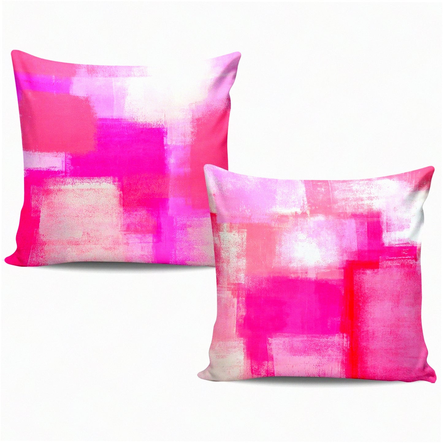 Abstract Art Decor Pillow Covers - Set of 2, 16x16 Inches Square Cushion Cases for Accent Couch Sofa Bedroom. Light Pink Red Painting Design.