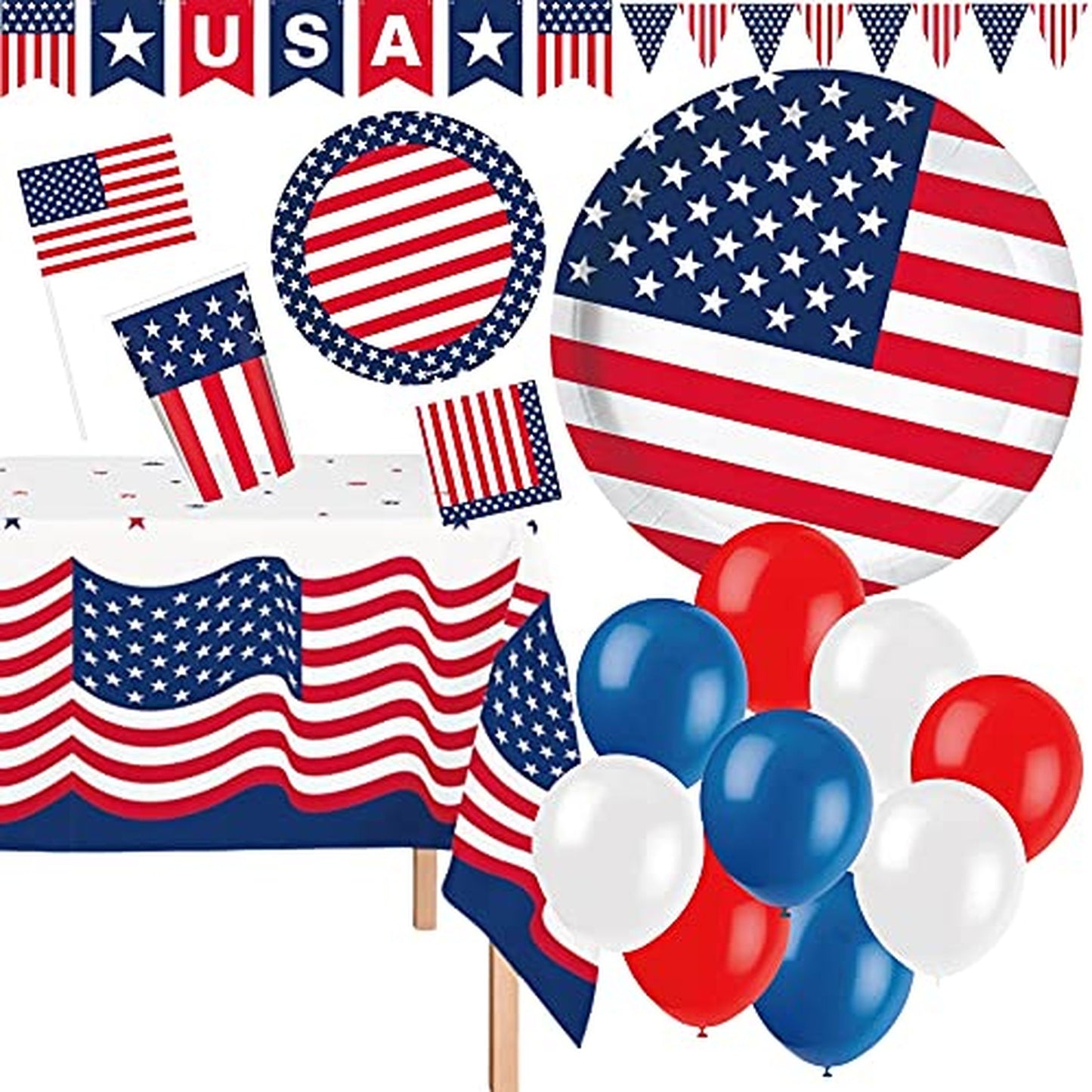 Patriotic 4th of July Party Supplies for 30 Guests