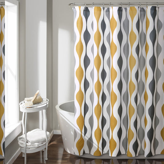 Mid Century Geo Shower Curtain 72"x72" Gray Gold