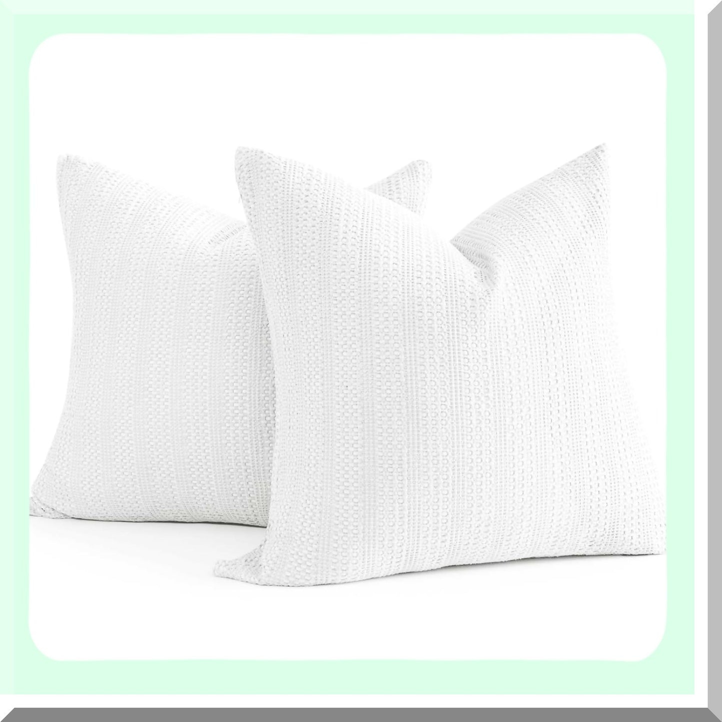 Boho Chic Cotton Pillowcase Set - White Euro Shams 26x26 - Decorative Throw Pillow Covers for Couch & Bed - Large Square Cushion Covers Set of 2