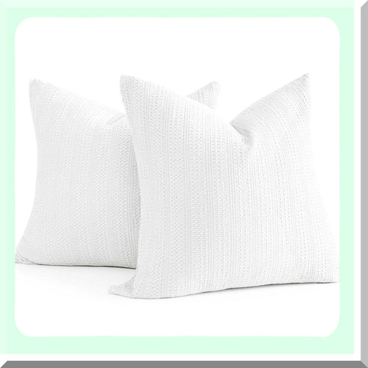 Boho Chic Cotton Pillowcase Set - White Euro Shams 26x26 - Decorative Throw Pillow Covers for Couch & Bed - Large Square Cushion Covers Set of 2