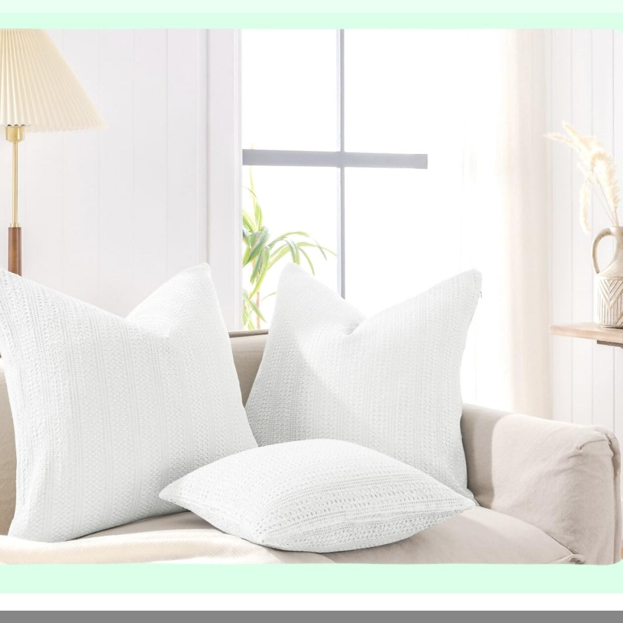 Boho Chic Cotton Pillowcase Set - White Euro Shams 26x26 - Decorative Throw Pillow Covers for Couch & Bed - Large Square Cushion Covers Set of 2