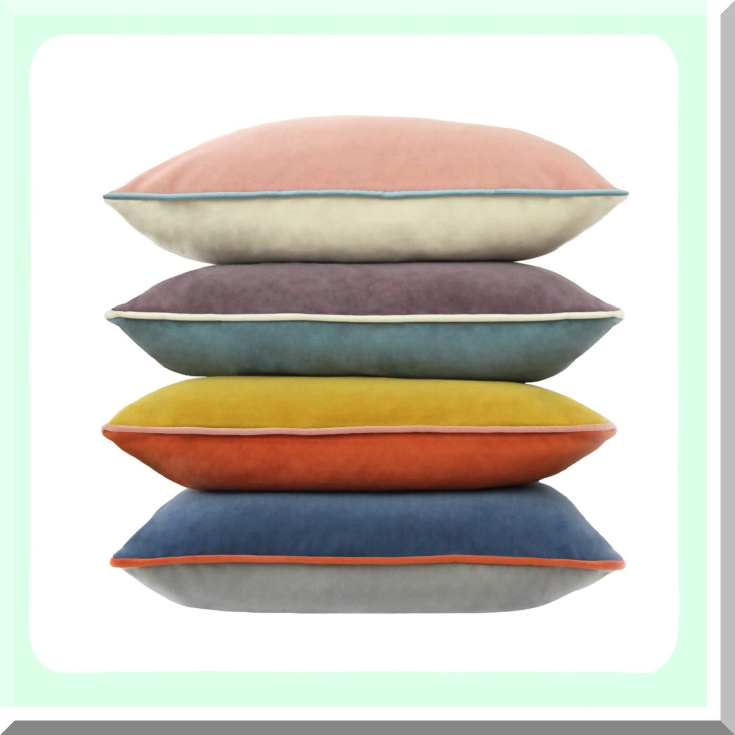 Luxury Velour Edge Pillowcase Set - 20x20 Inch Decorative Cushion Covers for Sofa Couch - Double-Colored Velvet Throw Pillow Covers - Set of 4