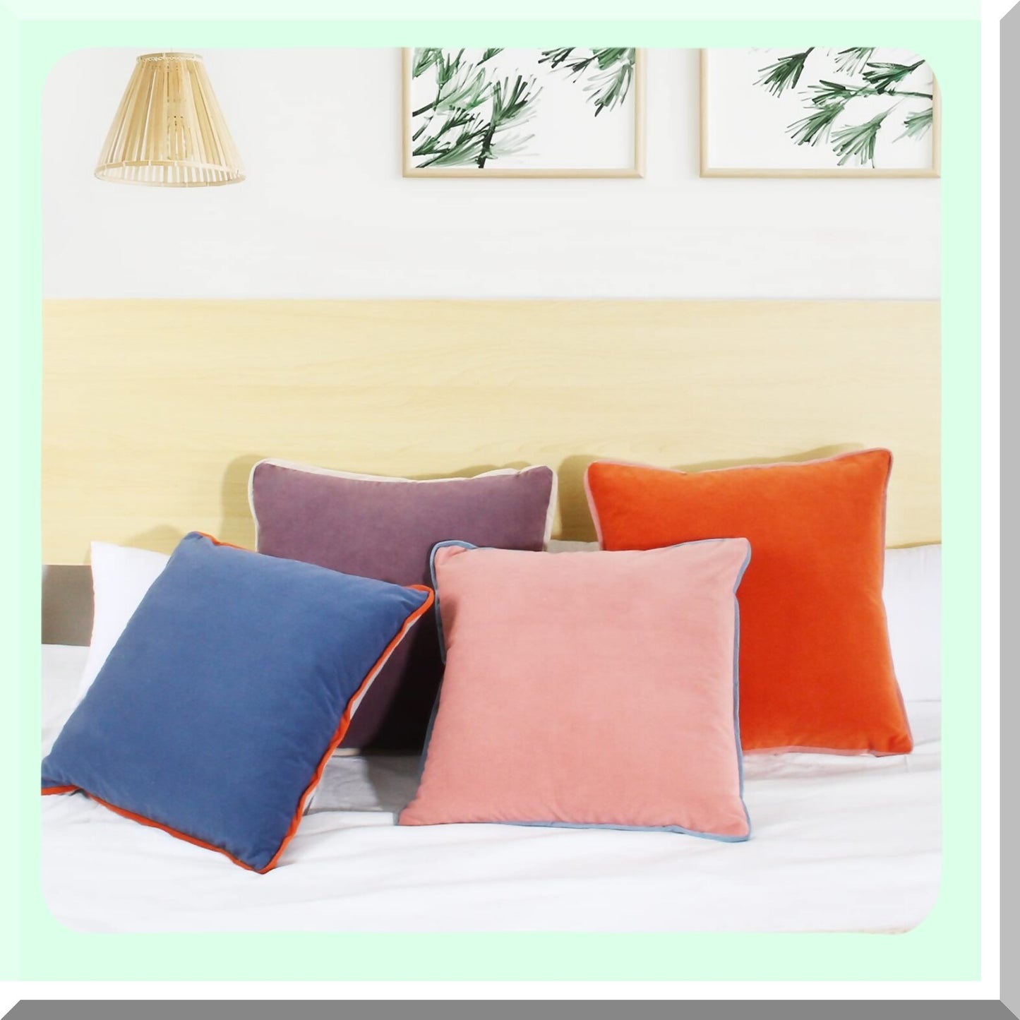 Luxury Velour Edge Pillowcase Set - 20x20 Inch Decorative Cushion Covers for Sofa Couch - Double-Colored Velvet Throw Pillow Covers - Set of 4