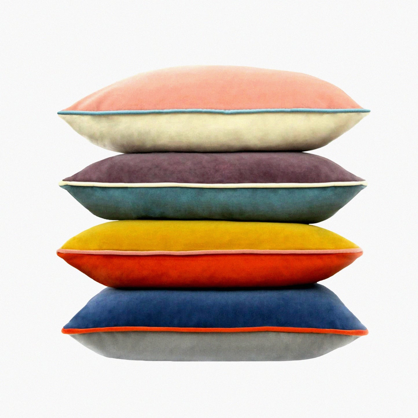 Luxury Velour Edge Pillowcase Set - 20x20 Inch Decorative Cushion Covers for Sofa Couch - Double-Colored Velvet Throw Pillow Covers - Set of 4