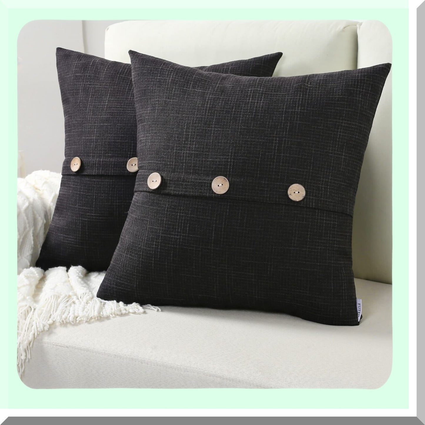 Vintage Farmhouse Linen Pillow Covers - Set of 2, 20x20 Inch Square Cushion Cases with Button/Zipper - Modern Home Decor for Couch and Bed