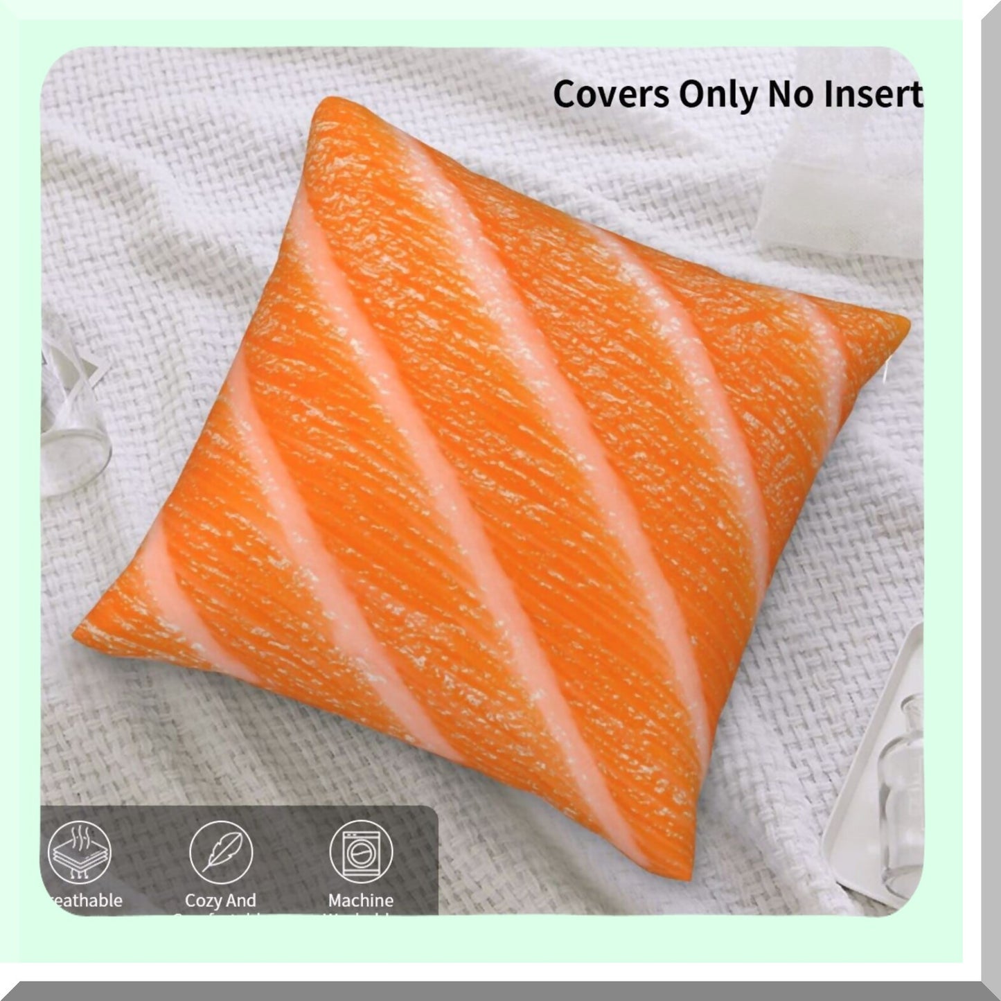 Salmon Sushi 3D Funny Food Decorative Throw Pillow - Soft Velvet Cushion Cover for Home Decor - Creative Gift for Living Room, Bed, Couch, Car